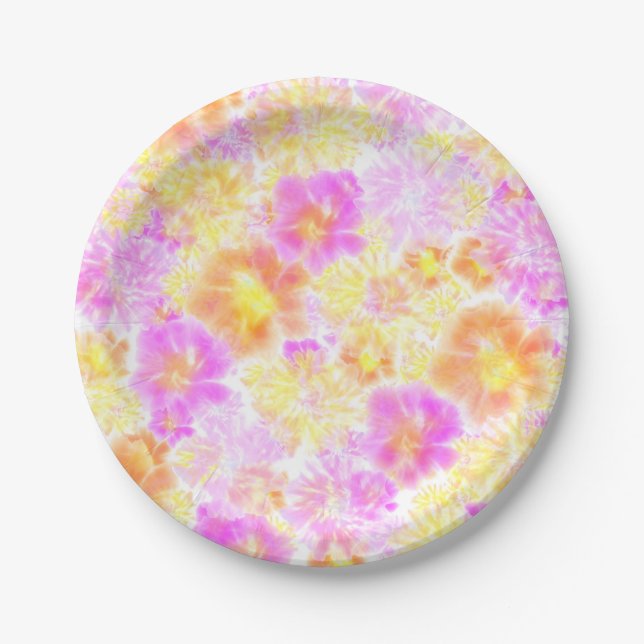 Blooming Flowers Shibori Floral Tie Dye Pattern    Paper Plate (Front)