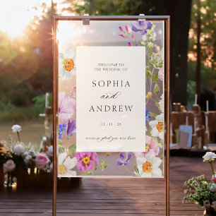 Blooming Flowers Wedding Welcome Acrylic Sign