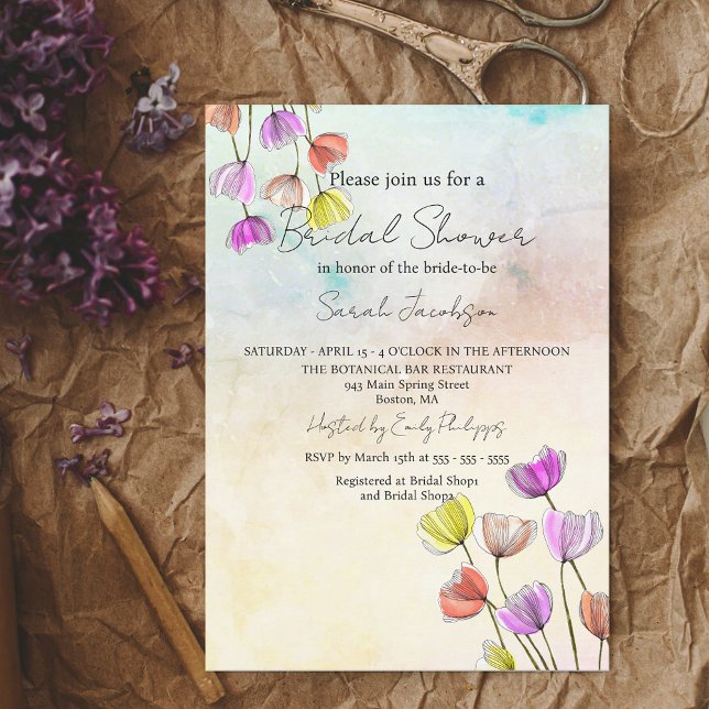 Blooming Flowers with Dark Lines Bridal Shower Invitation (Creator Uploaded)