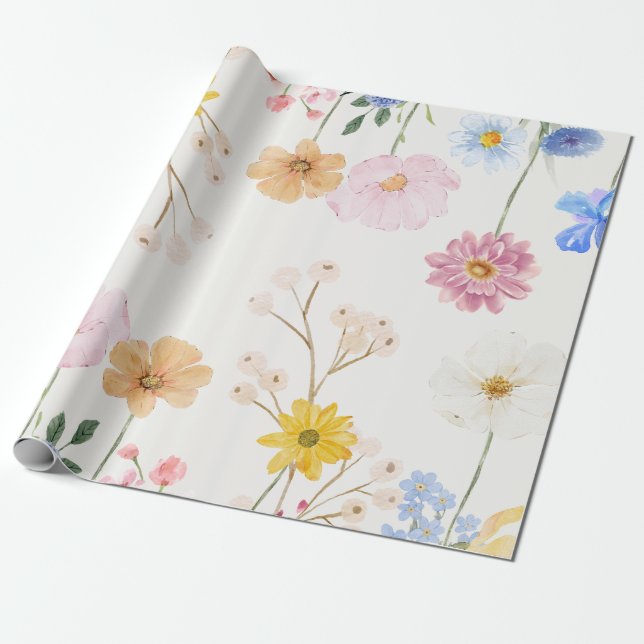 Blooming Flowers Wrapping Paper (Unrolled)