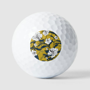Blooming Flowers: Yellow Vintage Seamless. Golf Balls
