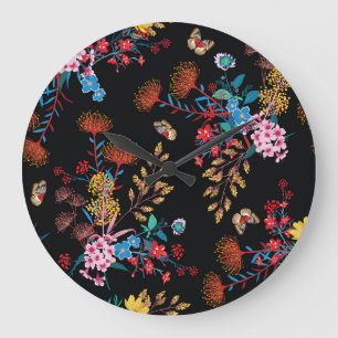 Blooming Garden Butterflies Liberty Style Large Clock