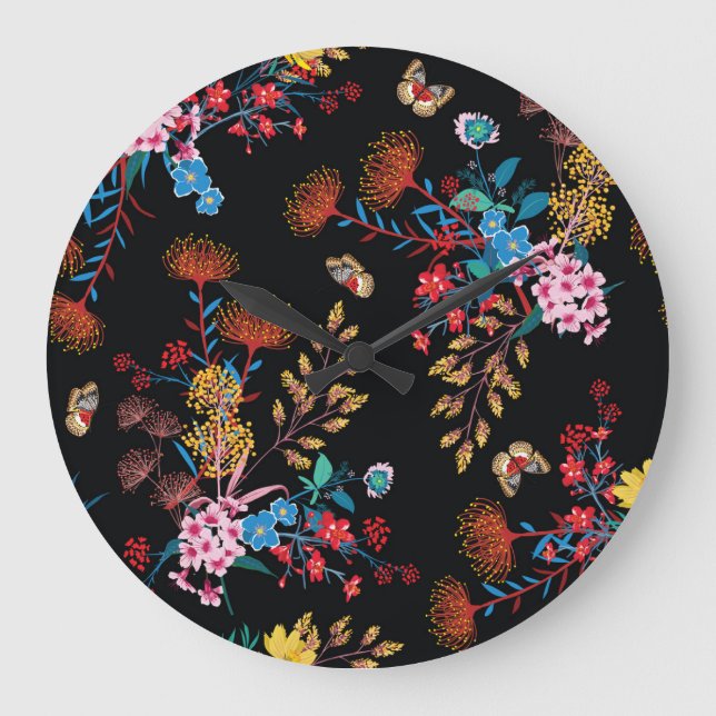 Blooming Garden Butterflies Liberty Style Large Clock (Front)