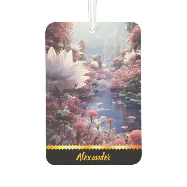 Blooming garden with a flowing stream car air freshener (Back)