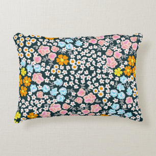 Blooming garden with roses and wildflowers. Vintag Decorative Cushion