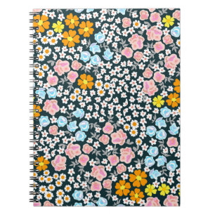 Blooming garden with roses and wildflowers. Vintag Notebook