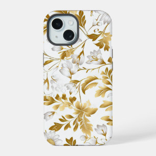 Blooming Gold Floral Branch On White Background iPhone 15 Case