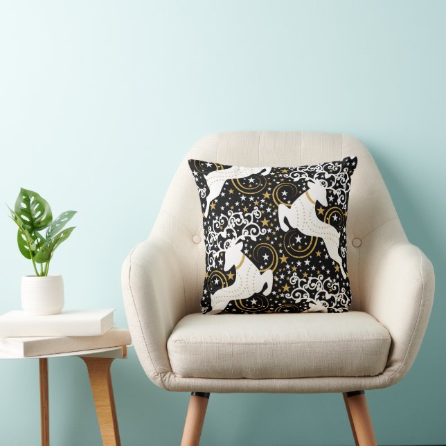 Blooming Golden Christmas Floral Deer Cushion (Chair)
