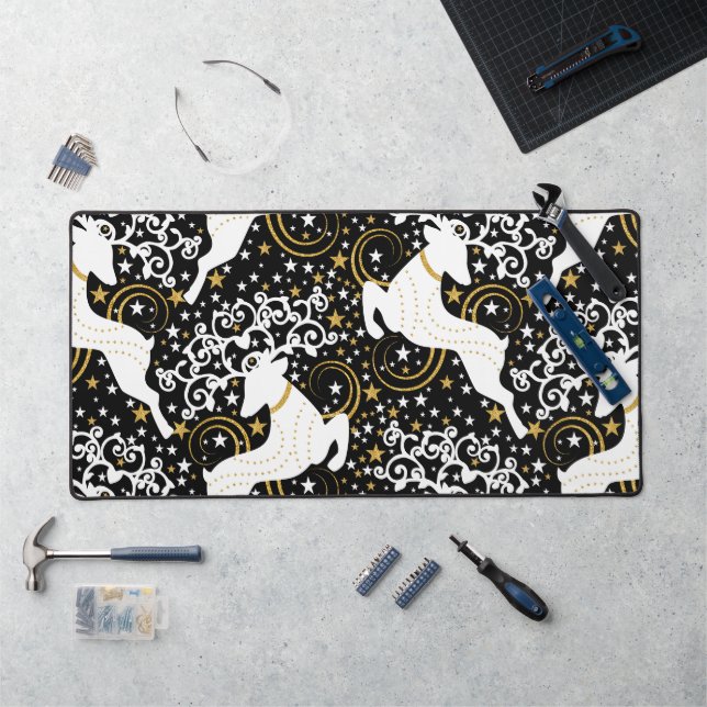 Blooming Golden Christmas Floral Deer Desk Mat (Workstation)