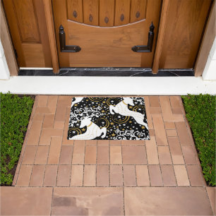 Blooming Golden Christmas Floral Deer Doormat