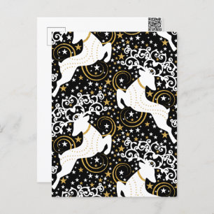 Blooming Golden Christmas Floral Deer Holiday Postcard