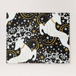 Blooming Golden Christmas Floral Deer Jigsaw Puzzle