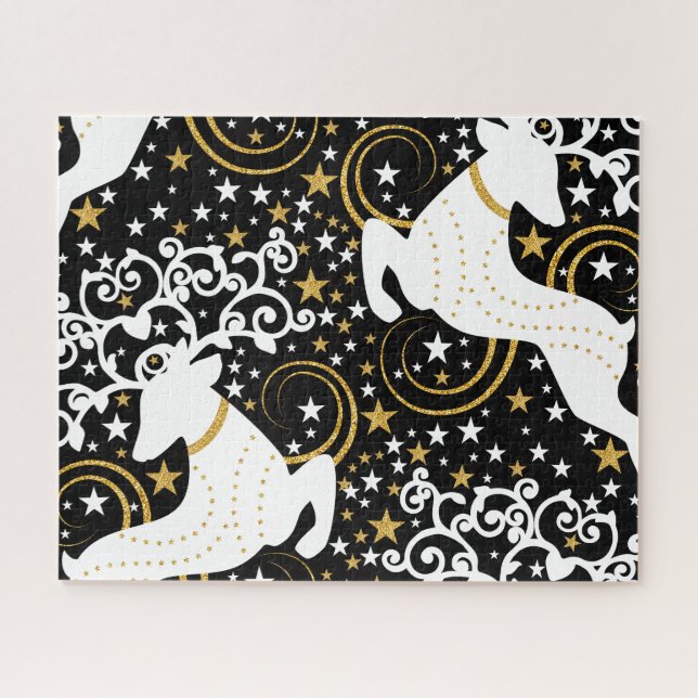 Blooming Golden Christmas Floral Deer Jigsaw Puzzle (Horizontal)