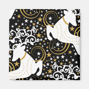 Blooming Golden Christmas Floral Deer Magnet