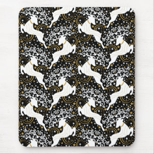 Blooming Golden Christmas Floral Deer Mouse Pad