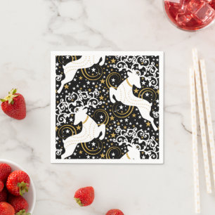 Blooming Golden Christmas Floral Deer Napkin