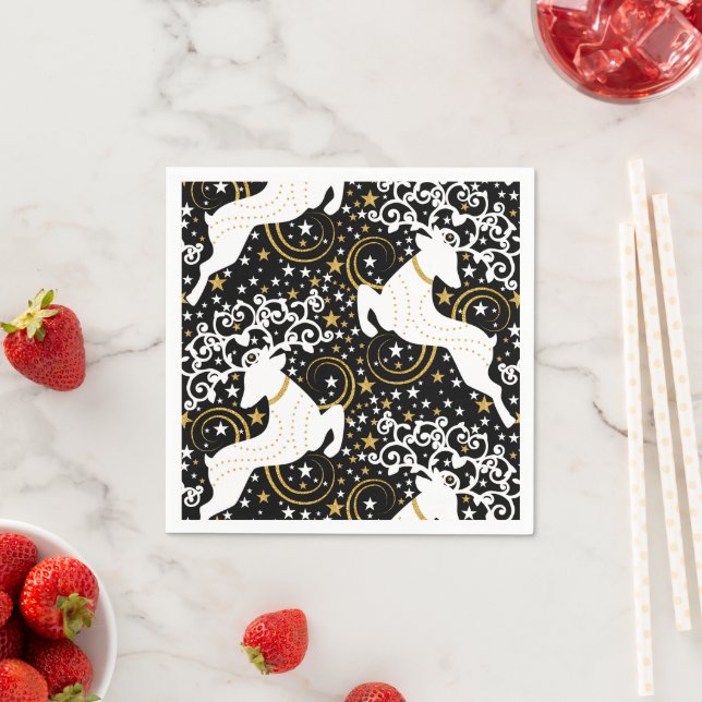Blooming Golden Christmas Floral Deer Napkin (Insitu)