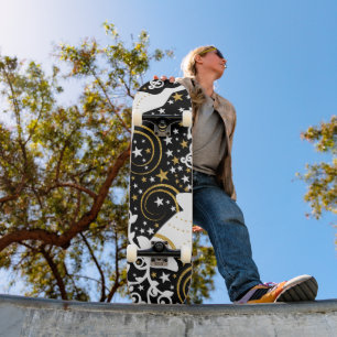 Blooming Golden Christmas Floral Deer Skateboard