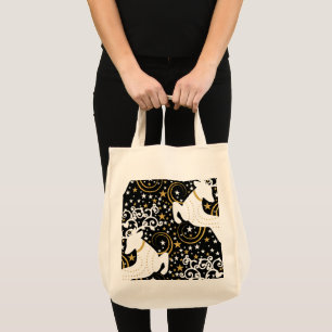 Blooming Golden Christmas Floral Deer Tote Bag