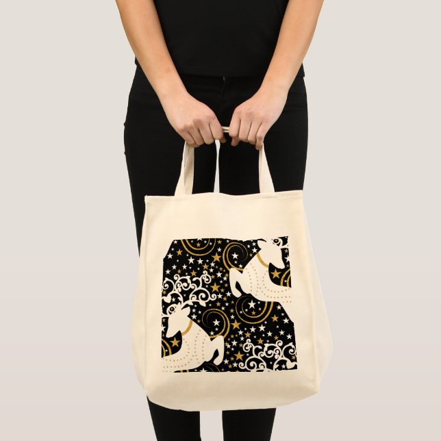 Blooming Golden Christmas Floral Deer Tote Bag (Front (Product))