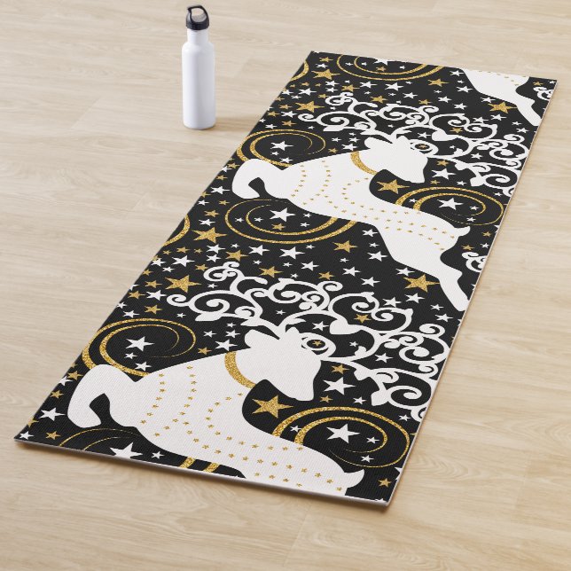 Blooming Golden Christmas Floral Deer Yoga Mat (In Situ)
