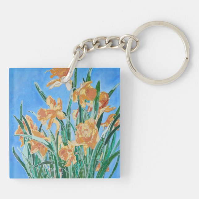 Blooming Golden Daffodils Bold Line Art Key Ring (Back)