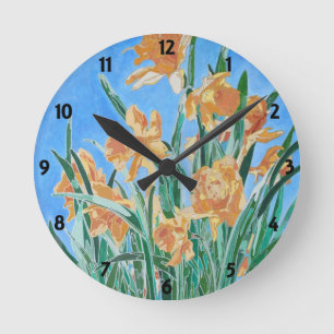 Blooming Golden Daffodils Bold Line Art Round Clock