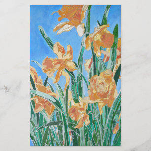 Blooming Golden Daffodils Bold Line Art Stationery