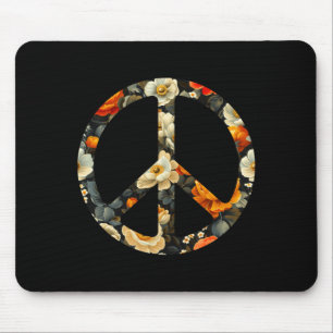 Blooming Harmony Symbol Floral Peace Sign Mouse Pad