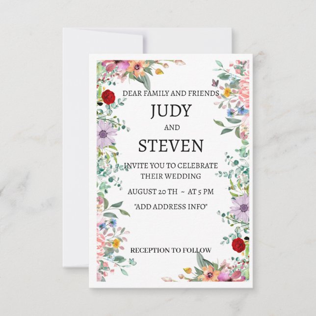 "Blooming Harmony" Vibrant Multicolor Floral  Save The Date (Front)