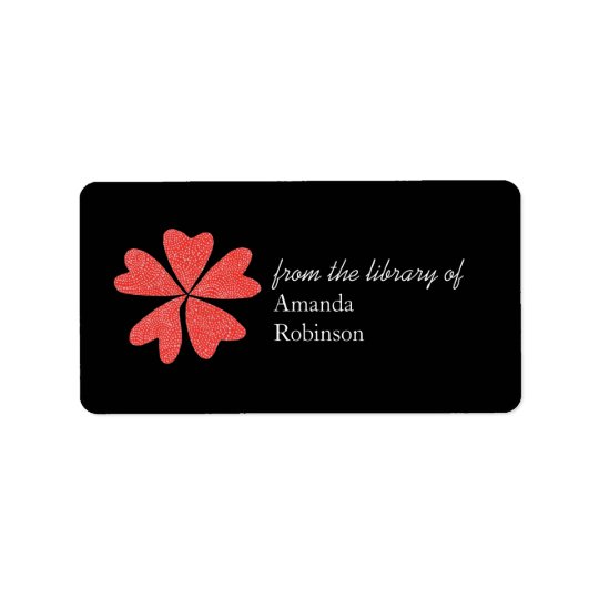 Blooming hearts personalised bookplate - black address label