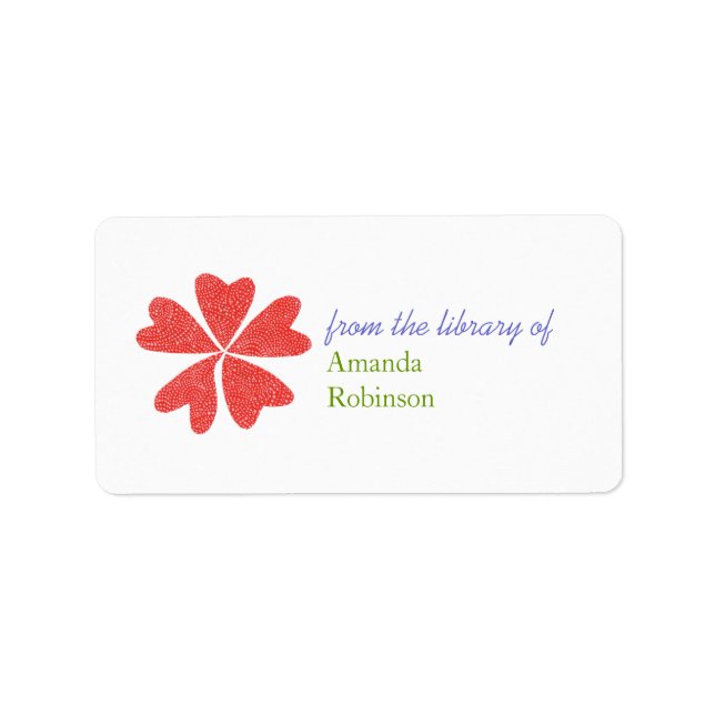 Blooming hearts personalised bookplate - red label (Front)