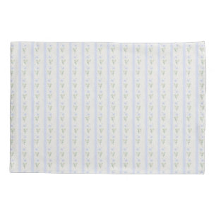 Blooming Heirloom Flower Stripe Blue Romance  Pillowcase
