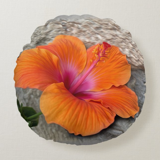 Blooming hibiscus round cushion (Front)