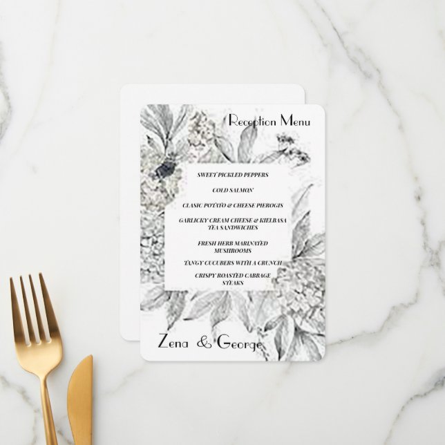 Blooming Hydrangeas Flat Wedding Menu Insert (Front/Back In Situ)