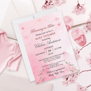 Blooming in Bliss Pink Blossom Girl Baby Shower Invitation