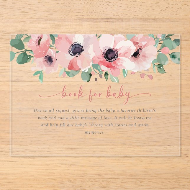 Blooming in Love Pink Baby Shower Book for Baby Acrylic Invitations (Front)