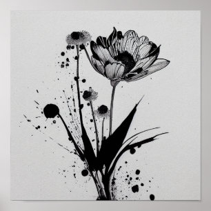 "Blooming Ink" - Digital Ink Blot Flower Painting  Poster