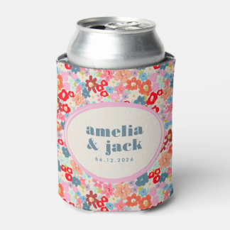 Blooming Joy Bright Floral Maximalist Wedding Can Cooler