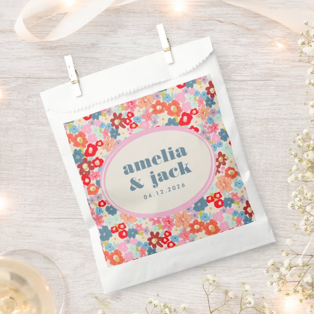 Blooming Joy Bright Floral Maximalist Wedding Favour Bag (Clipped)