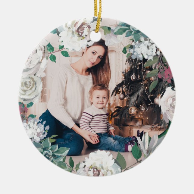 Blooming Joy Floral Christmas Photo Ornament (Front)