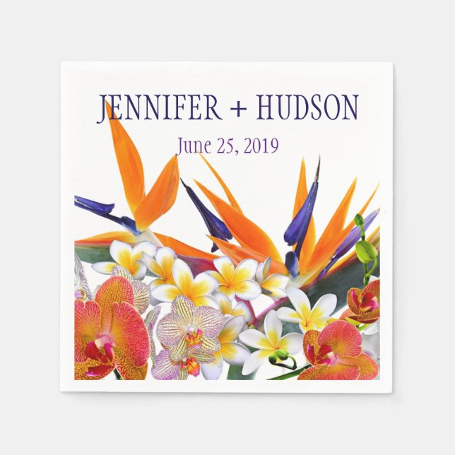 Blooming Joy-Tropical Flowers Personalised Napkin (Front)