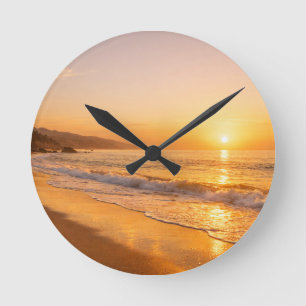 Blooming Lavender Field at Golden Sunset Provence Round Clock