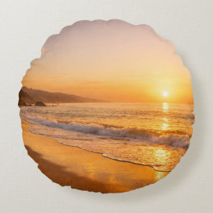 Blooming Lavender Field at Golden Sunset Provence Round Cushion