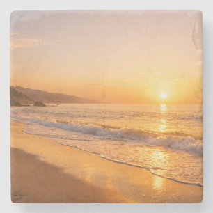Blooming Lavender Field at Golden Sunset Provence Stone Coaster