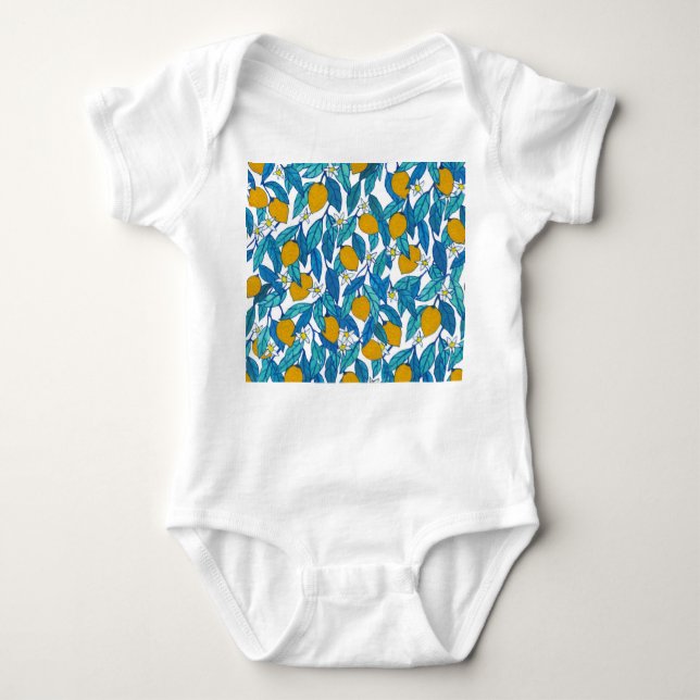Blooming Lemon: Watercolor Floral Design. Baby Bodysuit (Front)