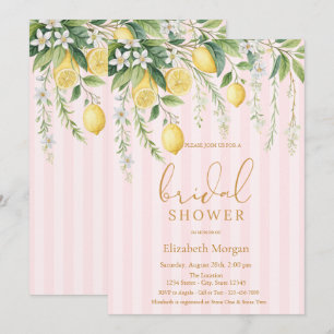 Blooming Lemons Pink Striped Bridal Shower Invitation