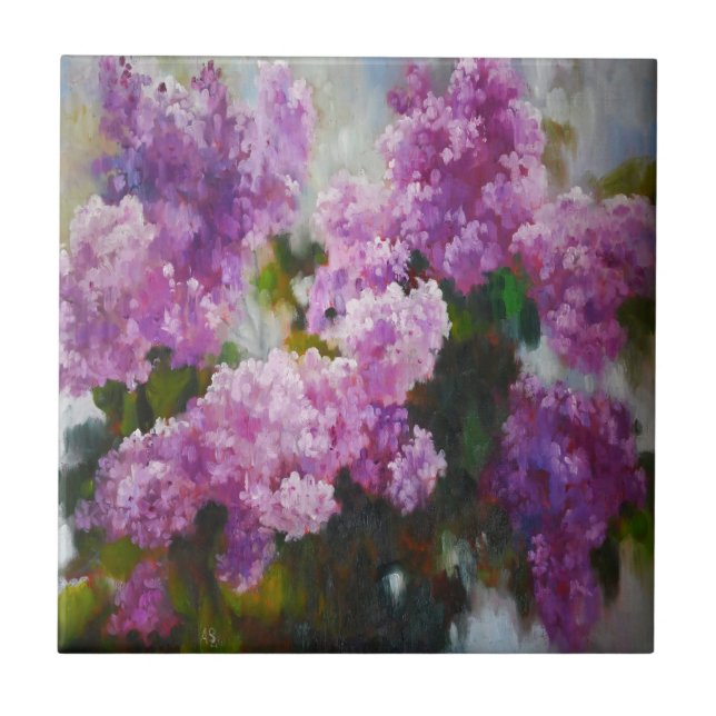 Blooming Lilac – Impressionist Spring Flowers Ceramic Tile (Front)