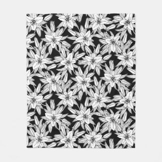 Blooming Lilies in Black and White  Fleece Blanket