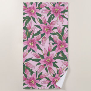 Blooming Lilies in Pastel Pink Beach Towel
